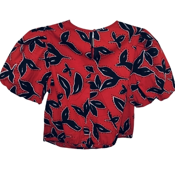 (1586) Walter Baker Fiona Print Short Sleeve Ruched Top Size Small - Picture 8 of 14